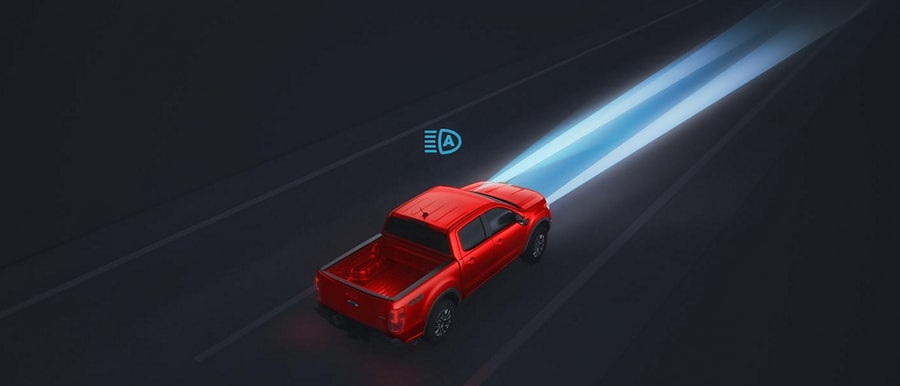 Illustration of Auto High Beam Headlamps in use