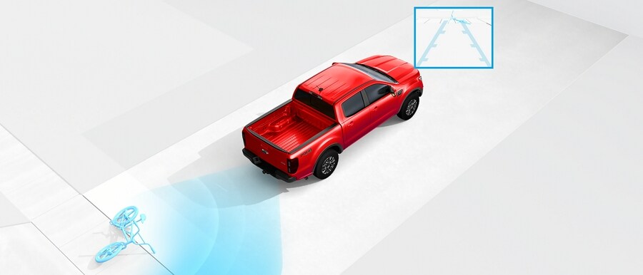 Illustration of the 2023 Ford Ranger® Rear View Camera in action
