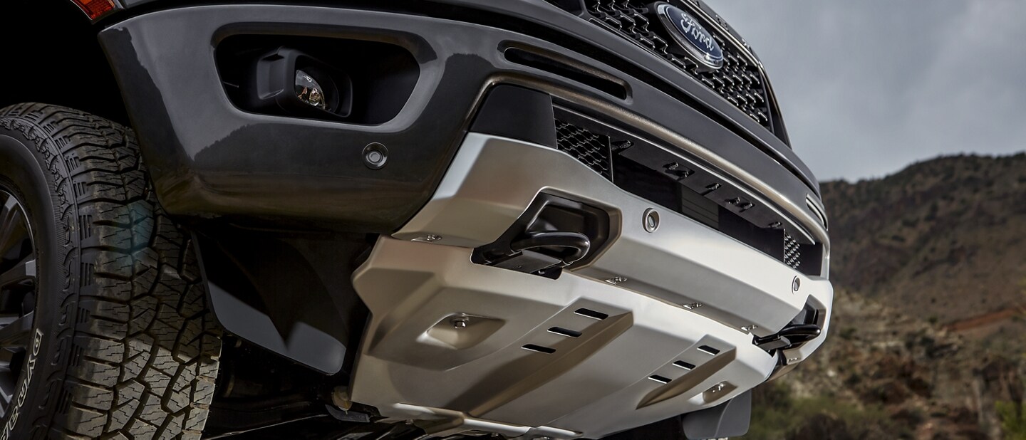 2023 Ford Ranger® exposed steel skid plate under the front bumper