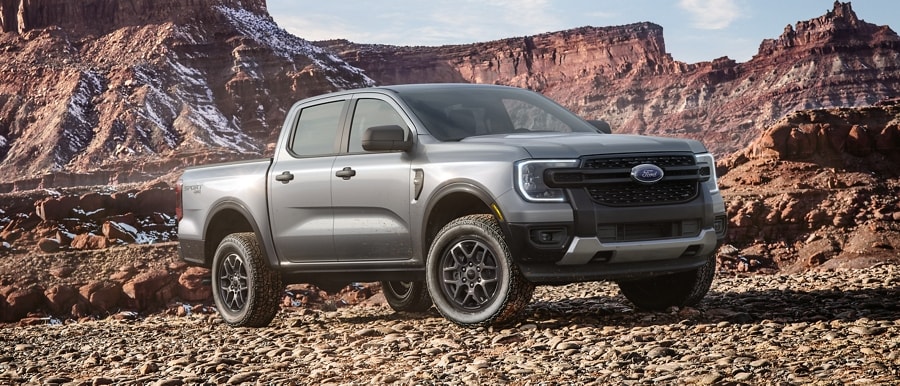 A 2024 Ford Ranger® is parked on rocks in a canyon location