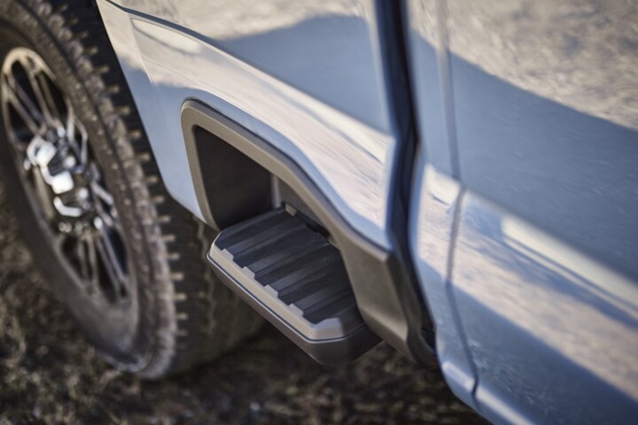 Close-up of the box-side step