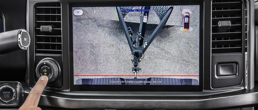 Close-up view of the display screen showing the hitch area