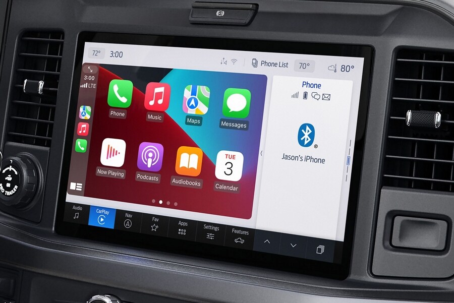 Interior touchscreen shown with app icons highlighted