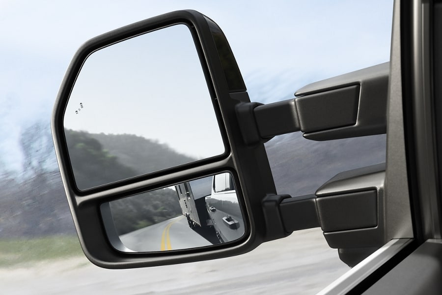 Close-up of the trailer tow mirror