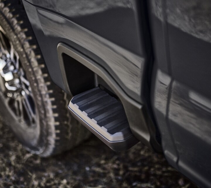 Close-up of the box side foot step