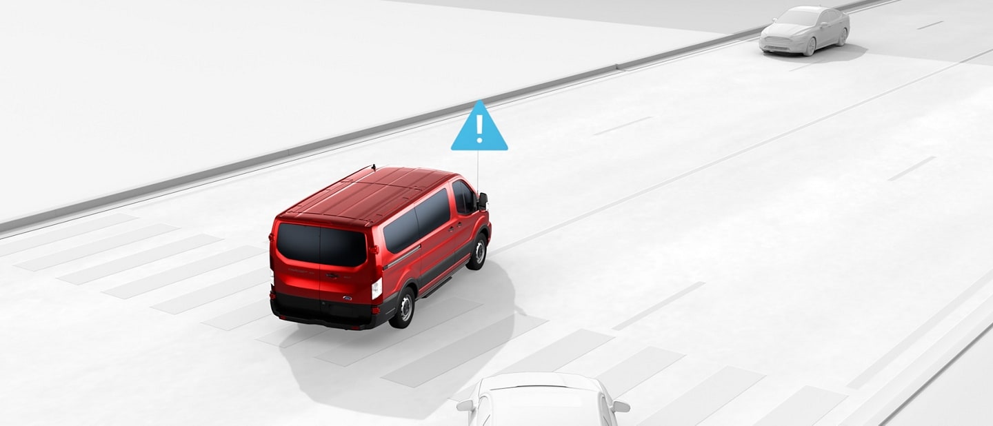 Illustration of a 2023 Ford Transit® Van demonstrating post-collision braking