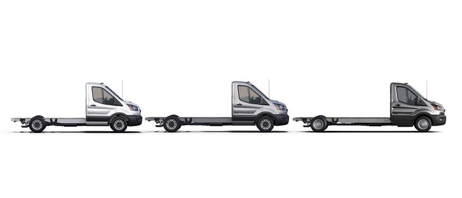 Side view of all three 2023 Ford Transit® wheelbases