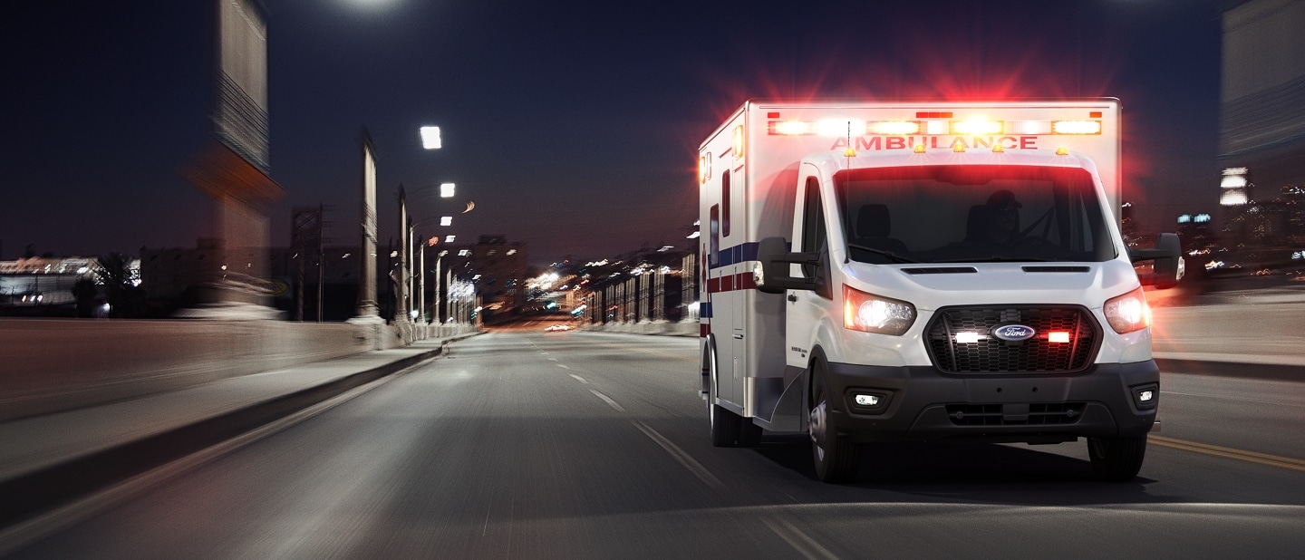 A 2023 Ford Transit® Cutaway with Type III ambulance body