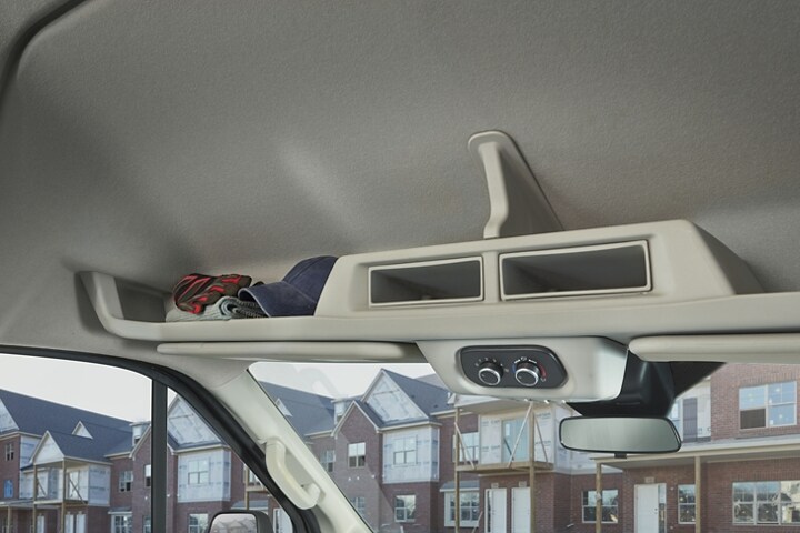 Close-up of the interior overhead storage in a 2023 Ford Transit® model