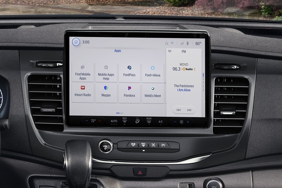 Close-up of a 2023 Ford Transit® touchscreen with SYNC® technology