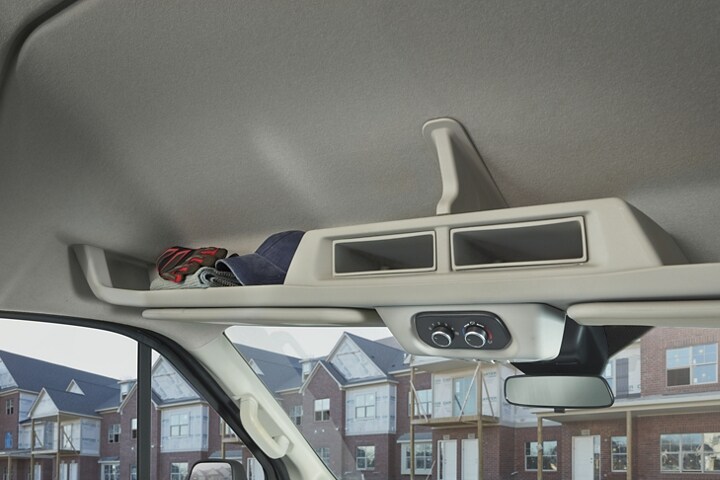 Close-up of the interior overhead storage of a 2024 Ford Transit® model