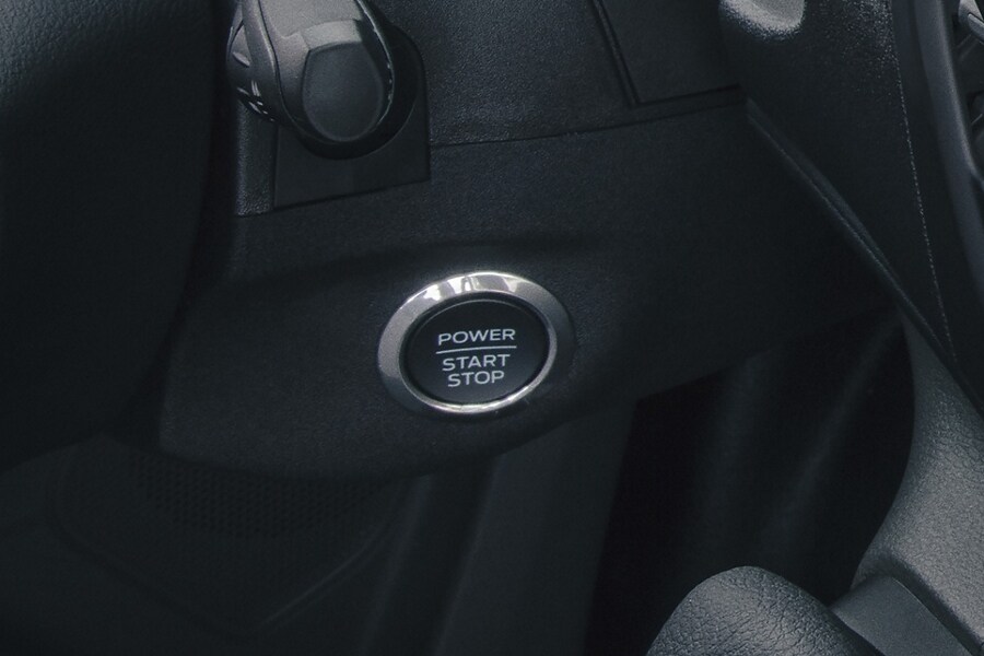 Close-up of a 2024 Ford Transit® steering column featuring push-button start