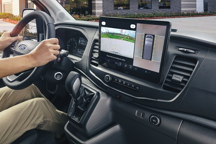 2024 Ford Transit® interior showing the available 360-Degree Camera on the available 12-inch multi-function display