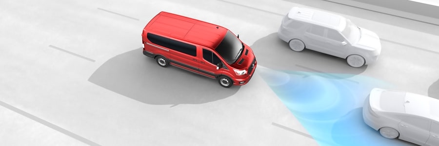 Still dramatization of a 2025 Ford Transit® model with Adaptive Cruise Control
