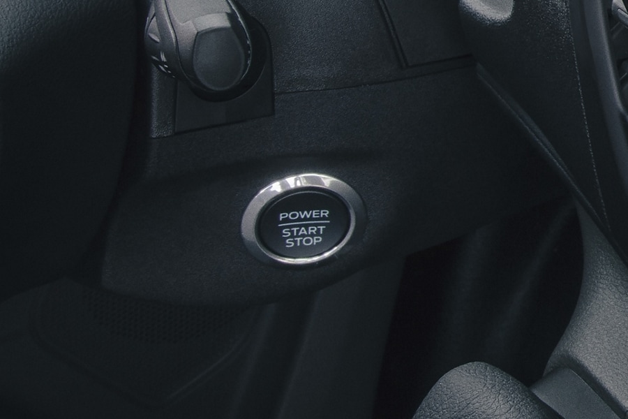 Close-up of a 2025 Ford Transit® steering column featuring push-button start