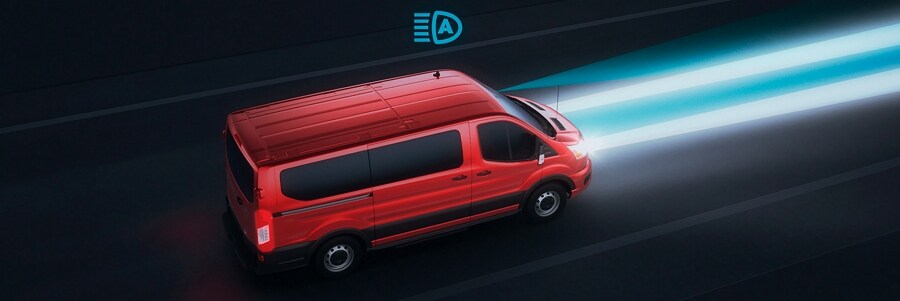 Graphic of a 2023 Ford Transit® Van demonstrating Auto High-Beam Headlamps