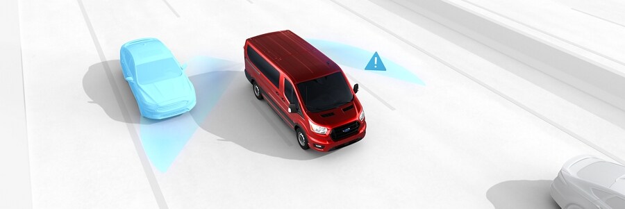 Graphic of a 2023 Ford Transit® Van demonstrating Blind Spot Assist 1.0