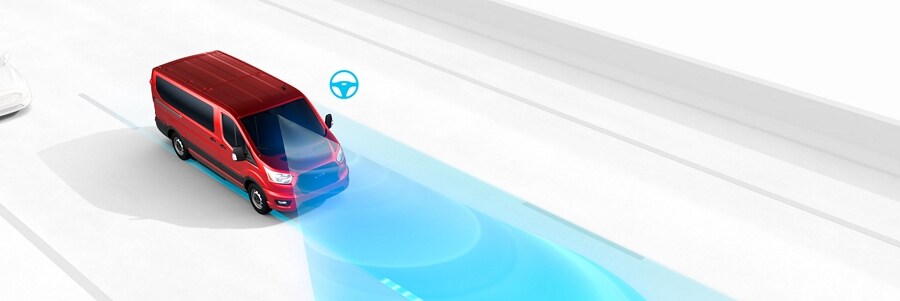 Graphic of a 2023 Ford Transit® Van demonstrating Lane-Keeping System