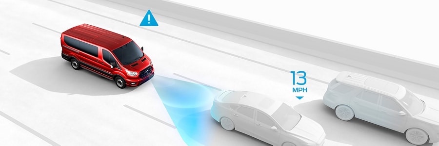 Graphic of a 2023 Ford Transit® Van demonstrating Adaptive Cruise Control