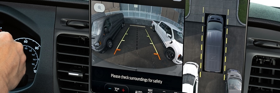 Close-up of screen with Rear-view Camera being displayed