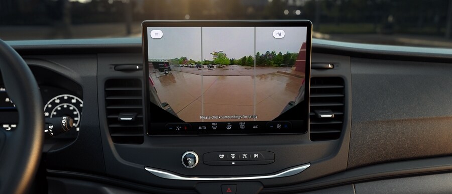 2023 Ford Transit® Van touchscreen showing surrounding view from camera