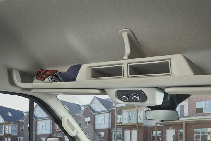 Close-up of the overhead storage