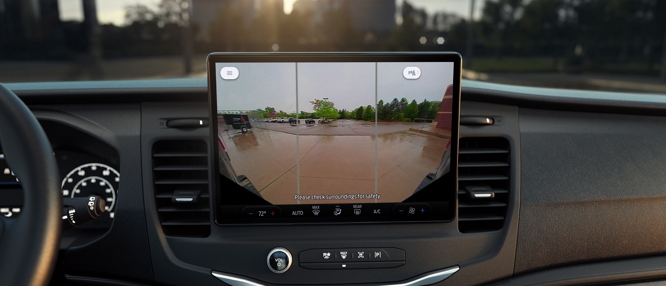 Close-up of the touchscreen with an image of the surrounding area