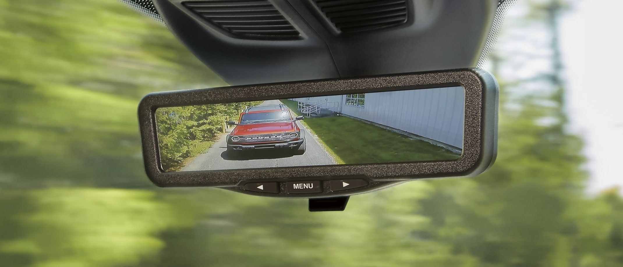 Close-up of a digital rearview mirror