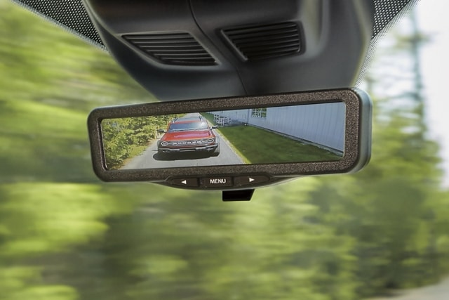 Close-up of a digital rearview mirror