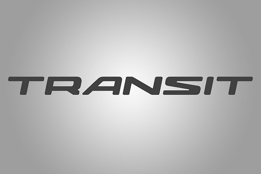 An image of a Transit® logo on a gray background