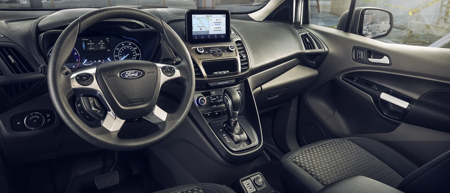 Interior of 2023 Ford Transit Connect Cargo Van with available technology and features