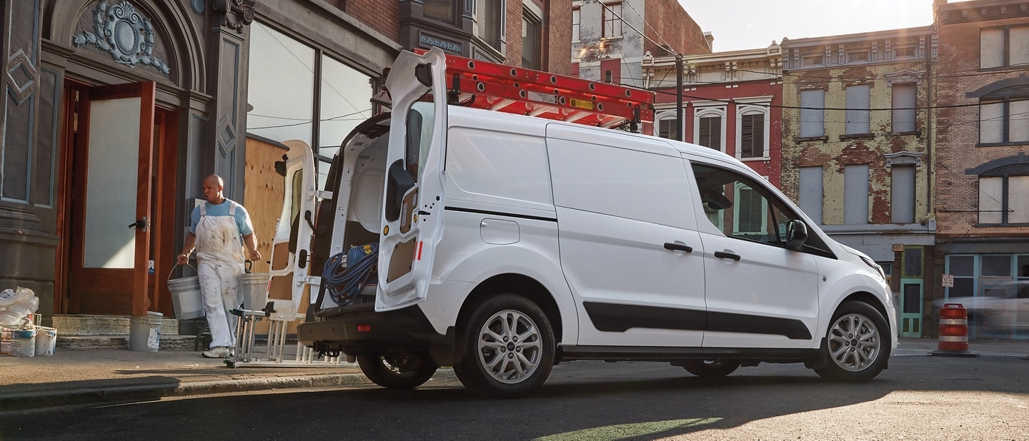 2023 Ford Transit Connect Cargo Van in Frozen White on the job with a painter