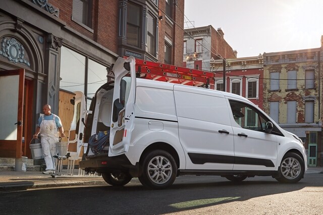 2023 Ford Transit Connect Cargo Van in Frozen White on the job with a painter