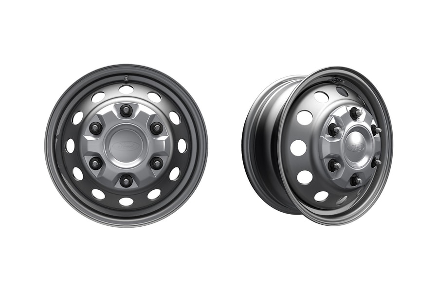 Image of two 16" silver steel wheel with exposed lug nuts