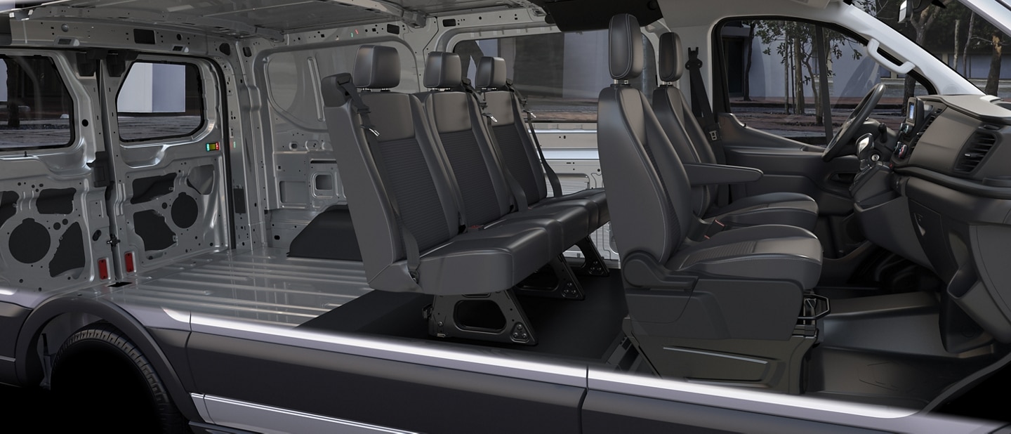 Side cutaway image showing the interior of the Ford Transit® van with five seats