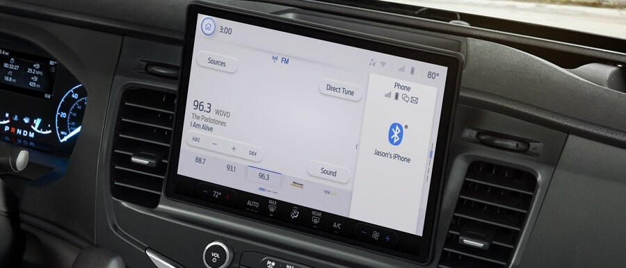 Shot of the centre console in a 2023 Ford Transit® van