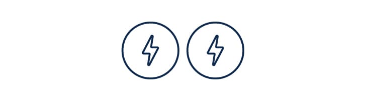 Two lightning bolt Icons placed above an Icon of a 240 volt wall outlet a plus symbol and an icon of the ford mobile charger